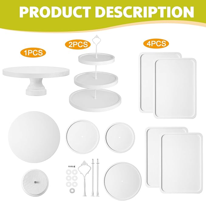 7 Pcs Wood Dessert Table Display Set Wooden 3 Tie Cupcake Stands Rustic Round Cake Stand Wood Dessert Serving Trays for Christmas Party Baby Shower Wedding Birthday(White)