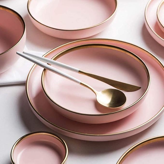 Dinner Plates,Dishes/Plate/Bowl Set,20 Pieces Pink Phnom Penh Matte Porcelain Tableware Ceramic Dinner Set Housewarming Gifts