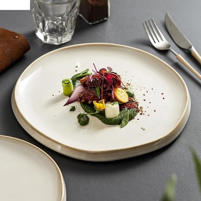 Dessert Plates Simple Ceramic Dinner Plates Round Pasta Steak Plate Restaurant Solid Color Creative Tableware Snack Dessert Tray Cooking Dishes Dinner Plate Dinner Tableware(8 inch)