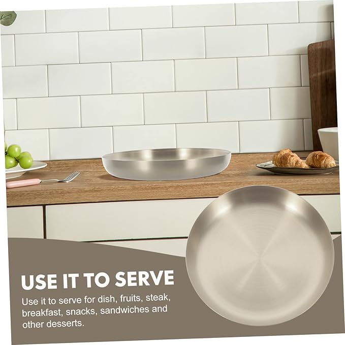 PRETYZOOM Stainless Steel Steak Plate Meat Platter Candy Tray Silver Serving Tray Set