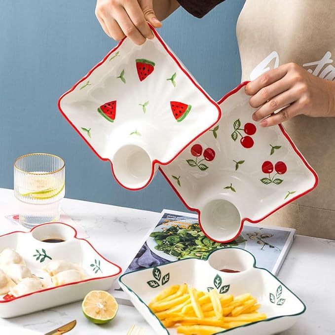 Multi Purpose Appetizer Ceramic Tray Vinegar Bowl Elegant Sushi Cookie Serving Dishes Dipping Sauce Plate for Dumplings French Fries Snacks Homes Restaurants Design Sense Souvenirs