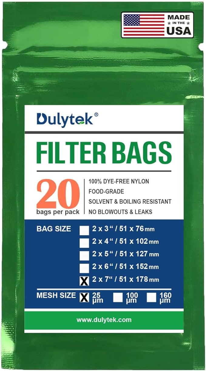 Dulytek Premium Nylon 20 Pcs Filter Bags, 25 Micron, 2" x 7", Double-Stitching, Zero Blowouts, Made in the USA