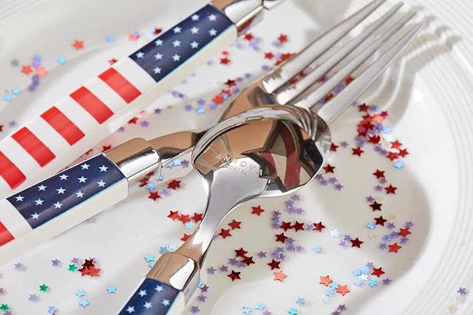 ANNOVA Silverware Set Stainless Steel Colorful Tableware Kitchen Flatware Set Utensils, Includes Dinner Knives, Forks, Spoons, Salad Forks & Dessert Spoons (US Flag, 20 Pieces)