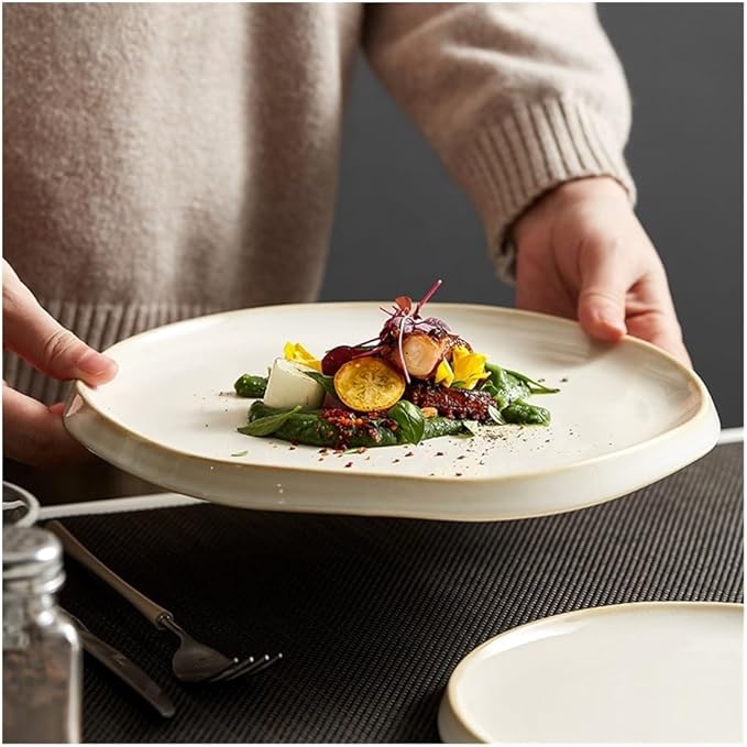 Dinner Plates, Simple Ceramic Dinner Plates Round Pasta Steak Plate Restaurant Solid Color Creative Tableware Snack Dessert Tray Cooking Dishes Tableware(8 inch)