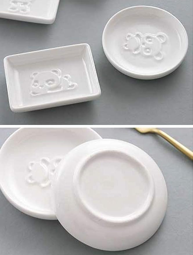 Mathew 4pcs Panda Relief Ceramic Sauce Dish Seasoning Dish Sushi Dipping Bowl Appetizer Plate