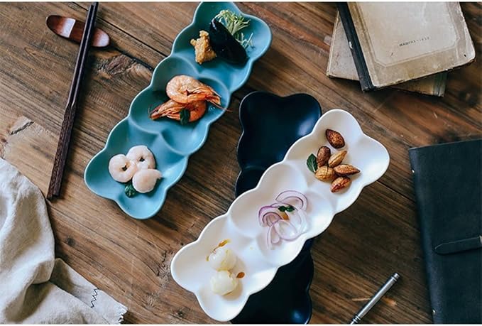 Appetizer Bowls Ceramic Three-grid Dinner Plate Sushi Platter Creative Snack Fruit Separated Snack Cold Dish Plate Three Consecutive Plates Salad Bowls (Color : 1)