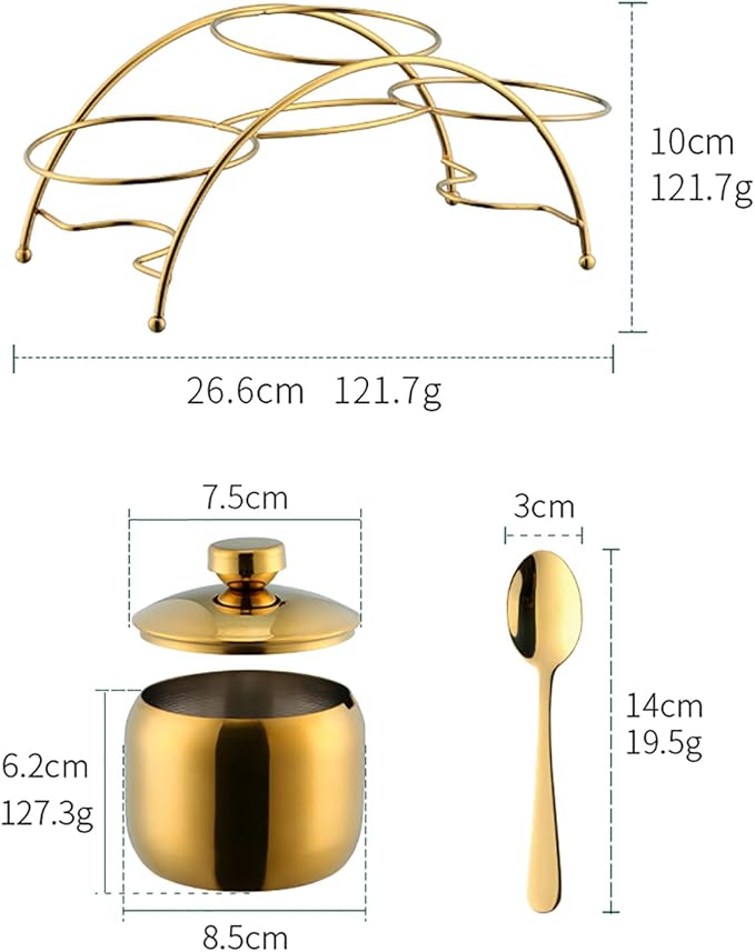 Buyer Star 3-Piece 304 Stainless Steel Seasoning Containers Set with Lid Spoon and Rack, salt and sugar container sets, Condiment Canisters Pots for Serving Sugar, Pepper, Salt, Spice (Gold)