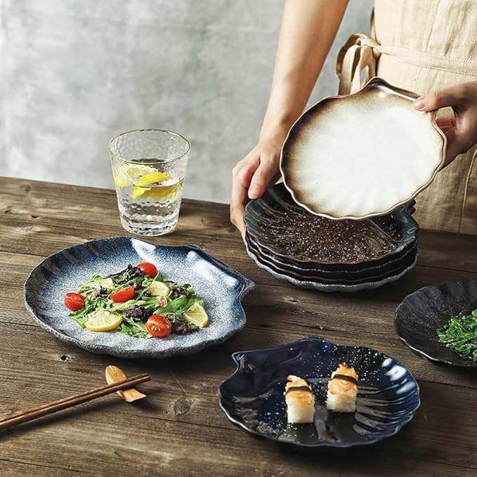 Appetizer Plates Japanese Style Ceramic Western Food Plate Flat Plate Home Retro Dish Plate Dessert Cake Plate Cheap Plates