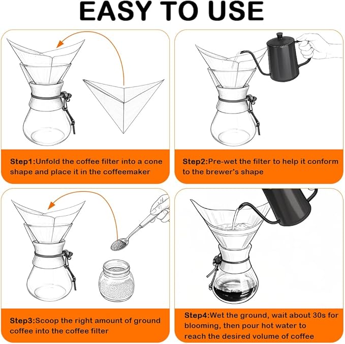 BYKITCHEN Pre-folded Pour Over Coffee Filter, Natural Unbleached Square Disposable Coffee Filter Papers for Pour-Over Coffee Maker Drippers and More(Set of 50)