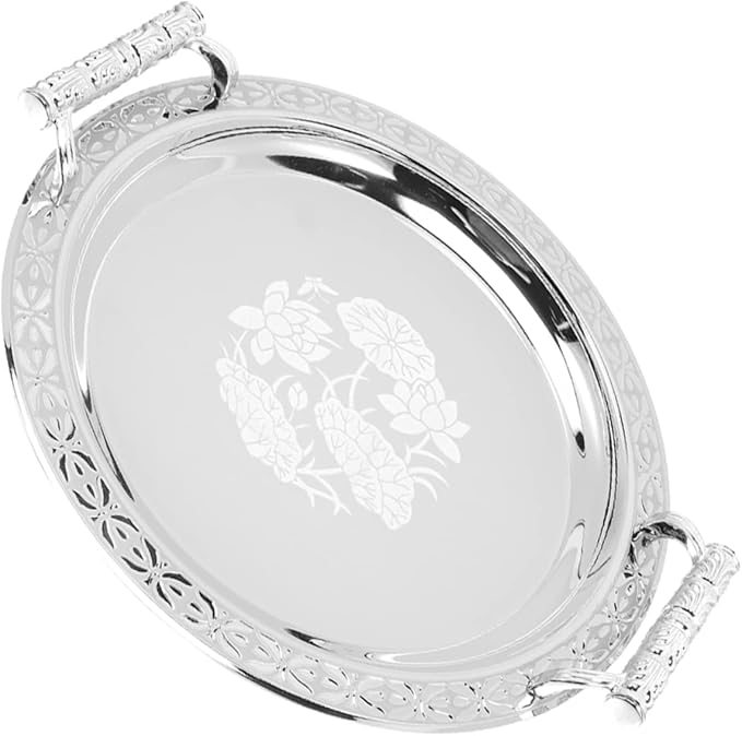 IMIKEYA Silver Serving Tray Round Pattern Tray Fruit Holder European Style Home Decor Versatile Storage for Snacks Fruits Candies