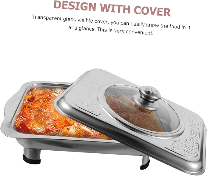 Luxshiny Stainless Steel Dinner Plate Divided Serving Tray with Lid Reusable Serve Large Serving Tray Chilled Food Trays with Lids s with s Fancy Food Silver