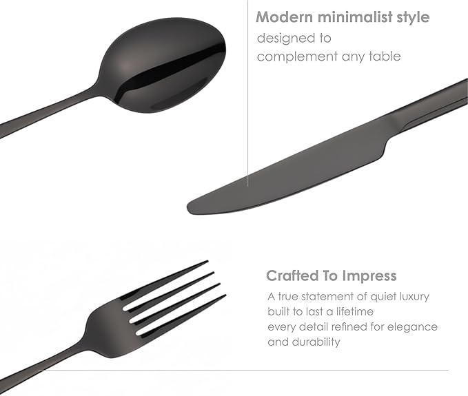 Oxford Silverware Set, 30 Piece Black Flatware Matte Stainless Steel, Service for 6, for Kitchen, Home, Wedding, Party, Mirror Polished Dishwasher Safe