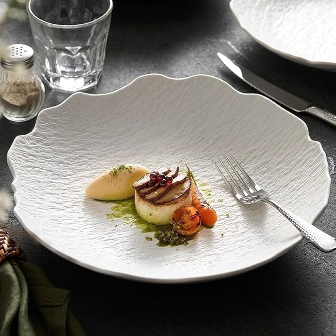 Kitchen Plates 9-inch Black And White Ceramic Household Japanese Soup Bowl Dinner Plate, Appetizer Dessert Serving Tableware Suitable For Kitchen Hotel Restaurant Restaurant Plates(B,11 in)