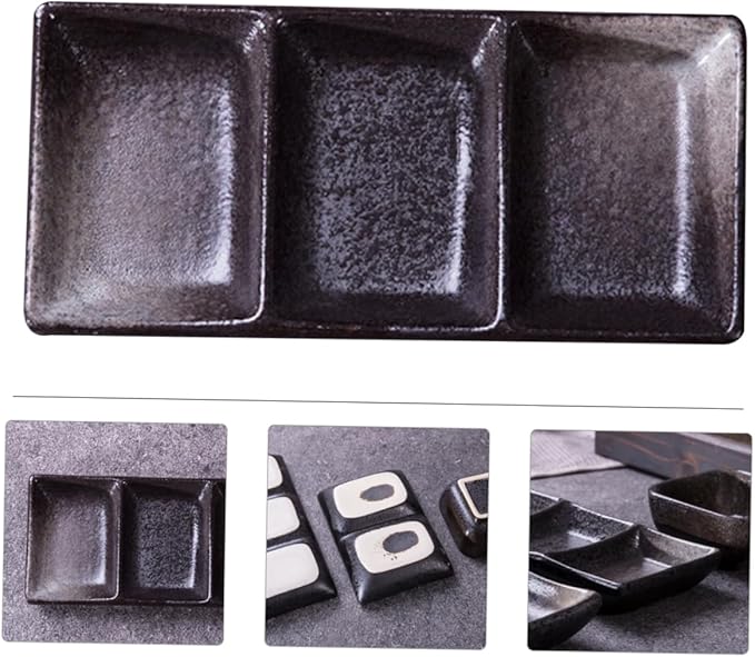 PRETYZOOM Ceramic Sauce Dish Retro Square Multi-Grid Appetizer Plate Kitchen Condiment Dish for Dipping Microwave Safe for Home Use