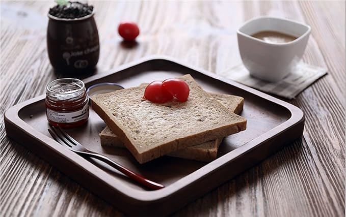 Winterworm Rustic Walnut Wooden Tray Solid Wood Serving Tray Square Rectangle Platter Tea Tray Coffee Table Tray (Square Large (9 x 9 inch))