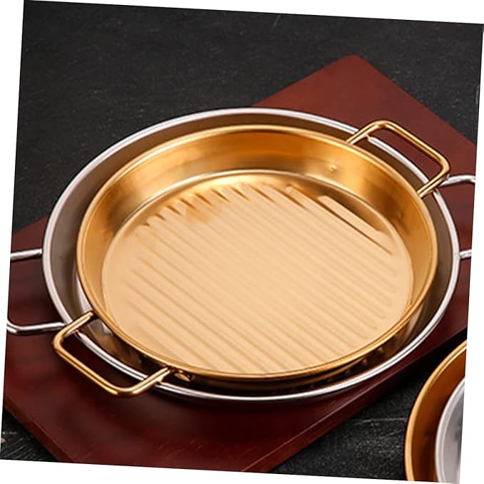 PRETYZOOM Stainless Steel Snack Tray with Handles Striped Food Serving Tray for Fried Chicken and Fries Metal Serving Plate for Parties and Gatherings