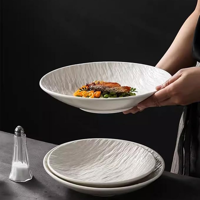 SONGCHAO Party Supplies Hotel Tableware Solid Color Stone Plate Steak Plate Ceramic Deep Plate Salad Bowl Matte White Western Restaurant Party Plates (Color : A, Size : Small)