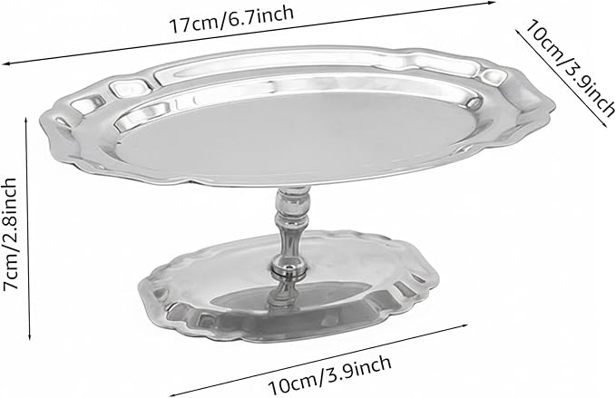 Elegant Oval Silver Serving Tray with Footed Base - 304 Stainless Steel Display Serving Platter for Desserts, Fruit, Snacks Silver Tray Oval Platter