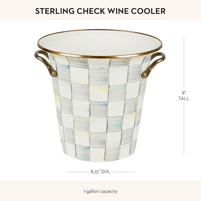 MACKENZIE-CHILDS Wine Cooler, Champagne and Wine Bucket, Ice Bucket, Gray-and-White Sterling Check