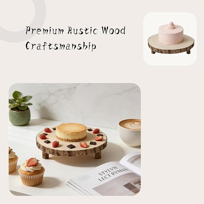 11-12 Inch Wooden Cake Stand, Rustic Wood Cake Stands for Wedding, Cupcake Stand for Dessert Display