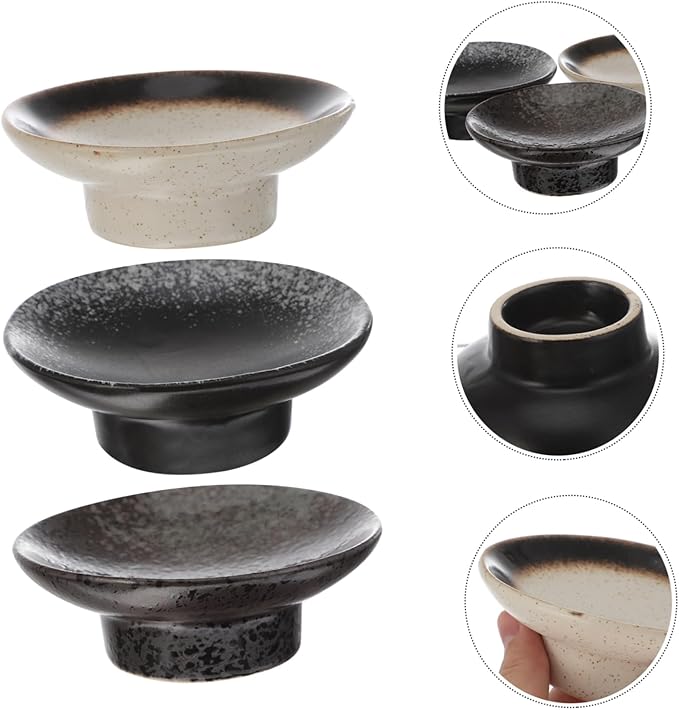 Cabilock 3-Piece Japanese Ceramic Snack Plates Set Household Seasoning Dishes Microwave Safe Flavor Bowls for Appetizers and Dipping Sauce