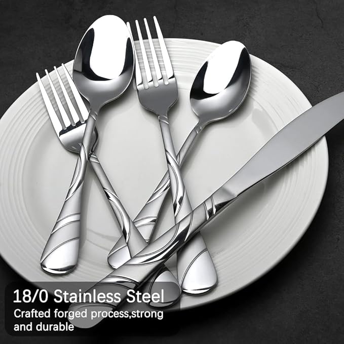 20-Piece Silverware Set for 4, 18/0 Frosted & Mirror Finish Stainless Steel Vintage Flatware Set, Modern Cutlery Set for Home Wedding Restaurant Housewarming Party Event Serving For 4