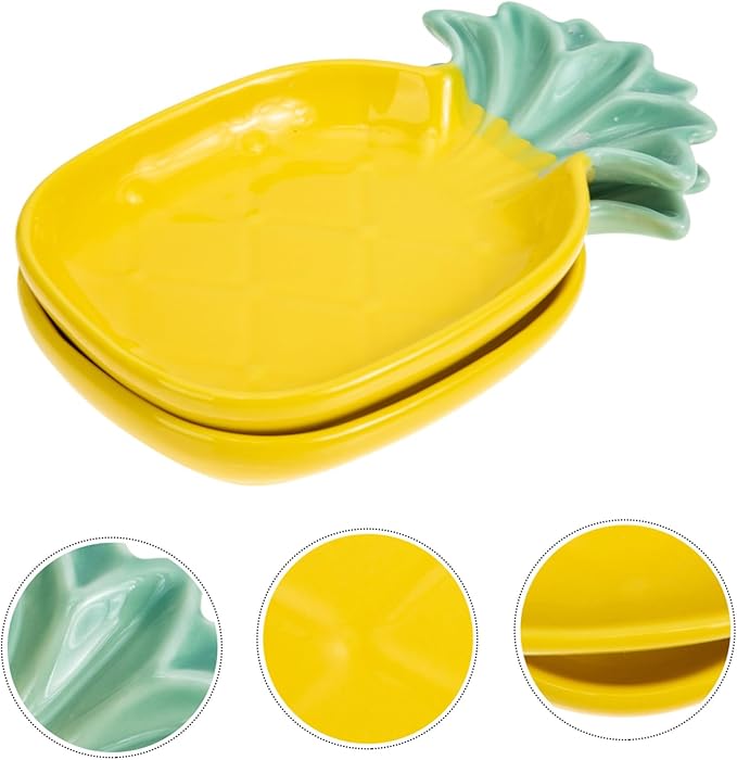 VOSAREA 2pcs Pineapple Shape Sauce Plate Ceramic Condiment Dish Reusable Plates Italian Seasoning Small Dish for Sauce Seasoning Snacks