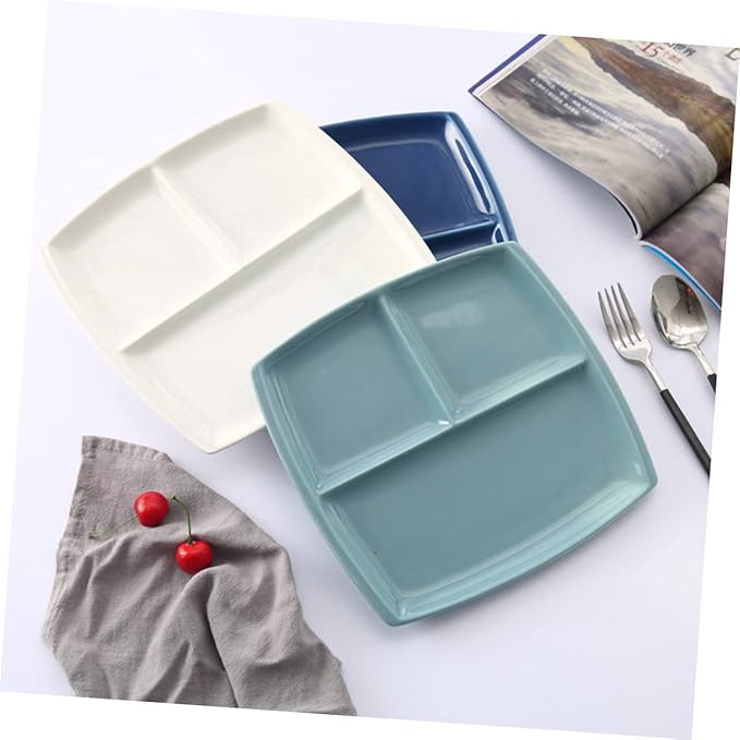 Alipis Square Ceramic Plate Set 10 Inch Bone China 3 Compartment Breakfast/steak Dark