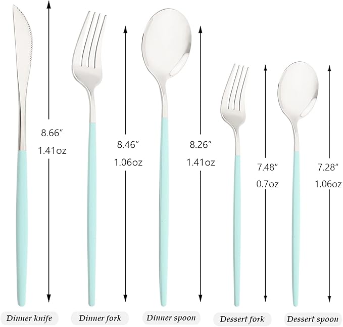30-Piece Snplowum Mirror Flatware Serving Set, 18/0 Stainless Steel Dinnerware With Mint Green Handle, Modern Durable Home Kitchen Eating Tableware Set Service For 6 (Mint Green Silver)