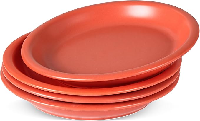 Ceramic Dinner Plates, 10.25 Inch Flat Dish Set for 4, Perfect for Family and Entertaining, Microwave & Dishwasher Safe, Dinner Dishes for Steak, Pizza, Pasta, Terracotta Red