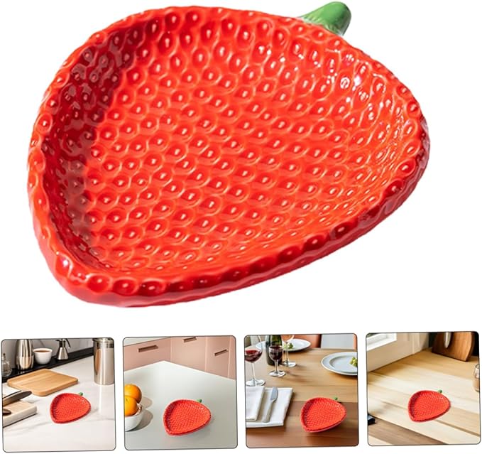 Unomor Strawberry Shaped Ceramic Plate Artistic Snack Platter for Sushi Pastry and Appetizers Compact Porcelain Tray for Home and Outdoor Dining Easy to Clean and Stylish Design