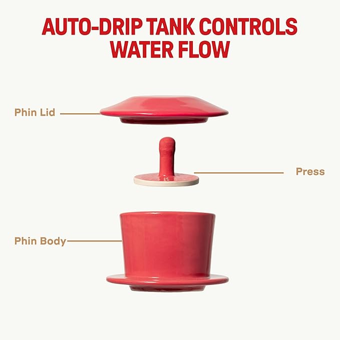 [Holiday Gift] Ceramic Vietnamese Phin Filter by PHINOI - Pour Over Coffee Dripper – 1-3 Cup Coffee Maker with Flower Design – Reusable Coffee Filter for Manual Brewing, Travel Friendly (Red)