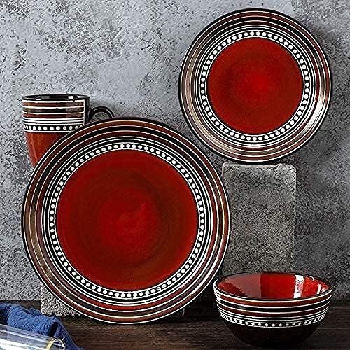 Dinnerware Sets Dish Set,4-Pieces,Retro Porcelain Tableware Set with Plates,Bowls and Mugs,Red Ceramic Dinner Set for Home Kitchen Dining
