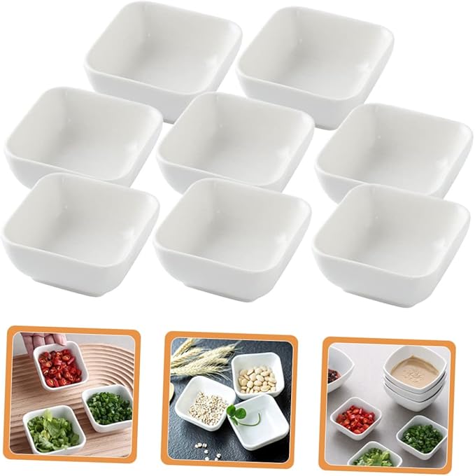 8pcs Heavy Duty Ceramic Appetizer Plates Sauce Dishes for Dipping Spice Bowl Kitchen Supplies