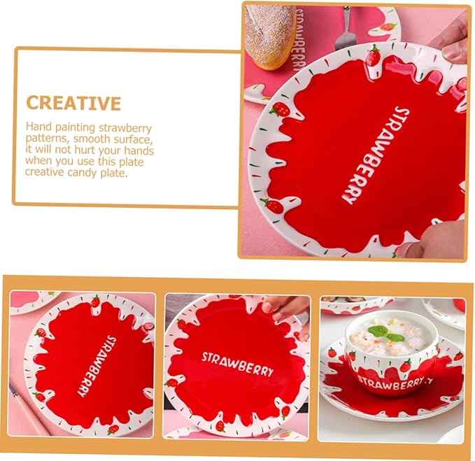 Multifunctional Strawberry Decor Plate Kitchen Ceramic Plate Dinnerware Decorative
