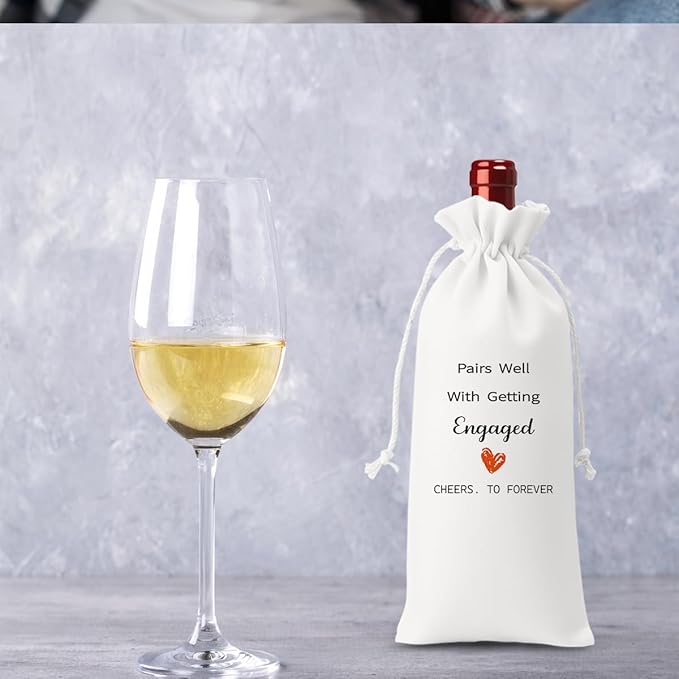 White Engaged Wine Bag Engagement Gifts for Women Men Bride Couples Future Mrs Newlywed Engaged Wedding Bridal Shower Wedding Party Decorations Wine Bottle Bags