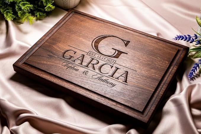 Personalized Cutting Board, Custom Wedding, Anniversary or Housewarming Gift Idea, Wood Engraved Charcuterie, for Couples, Family and Clients Classic Initial Design 015
