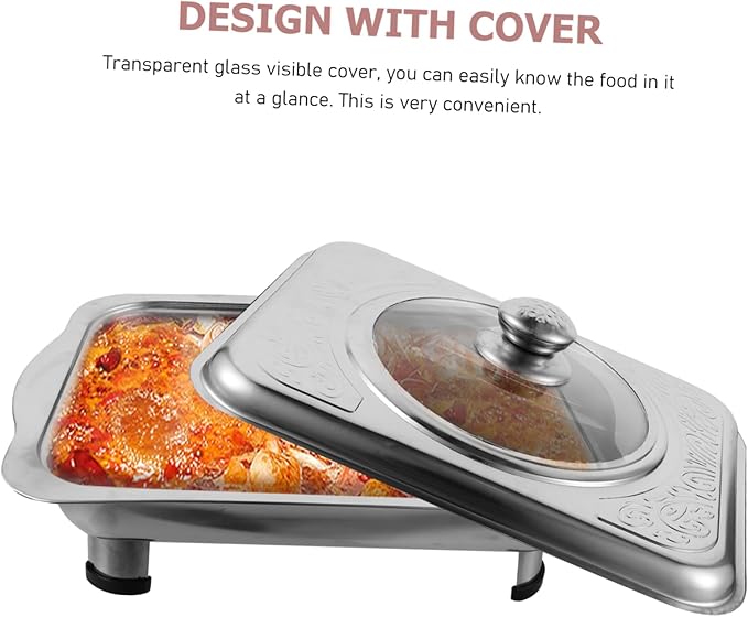 VALICLUD Stainless Steel Buffet Tray with Cover Rectangular Food Holder for Catering Skid Legs Elegant Design for Banquets and Parties Classic Serving Dish