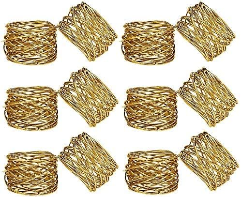 Golden Mash Napkin Rings Dining Table Napkin Holder, Classic Everyday Use Thanksgiving, Christmas Napkin Rings Buckles,Festive Party Gift Farmhouse for Table Mash (Matal Set of -12)