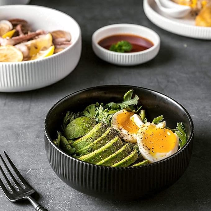 Dinnerware Set Kitchen and Dining,38-Piece Ceramic Dinnerware Set,Nordic Black White Creativity Porcelain Tableware Set with Bowls Dinner Plate Spoo