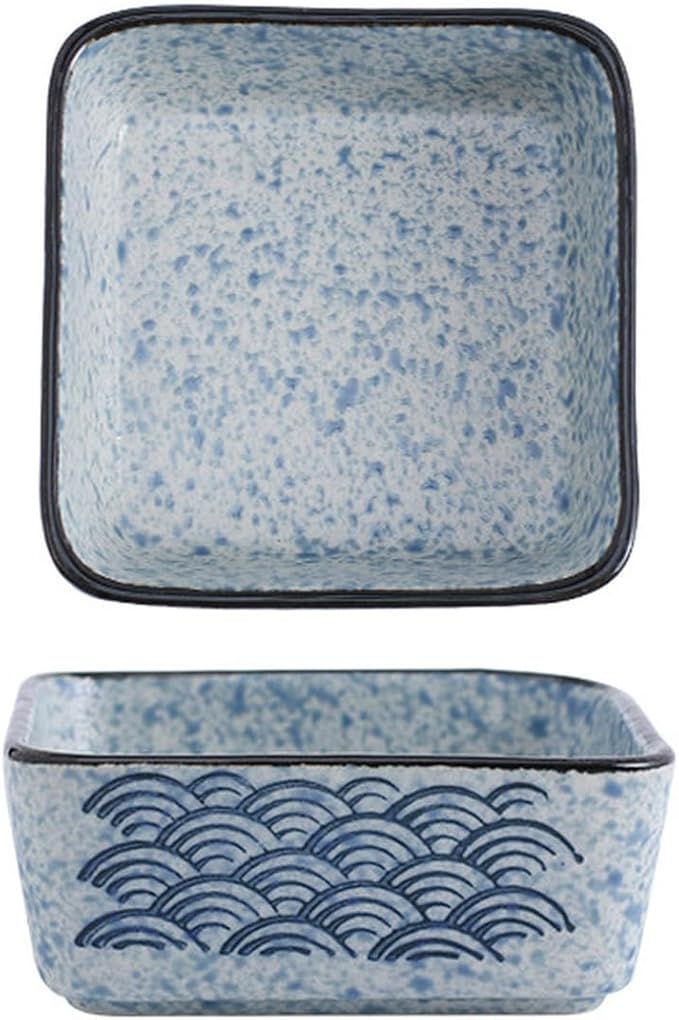 Japanese household ceramics simple underglaze color creative personality exquisite dishes-short square bowl (sea ripple)