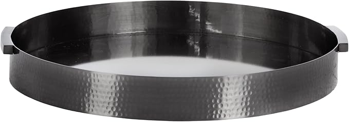 Kate and Laurel Samana Modern Glam Round Metal Tray, 17 Inch Diameter, Gray Gunmetal, Polished Decorative Circle with Hammered Surface for Use as Ottoman or Serving