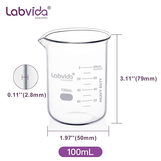 12pcs 100ml Upgrated Thick Glass Beakers, Griffin Low Form Beaker Set with Double Scale, 3.3 Boro, LVA005