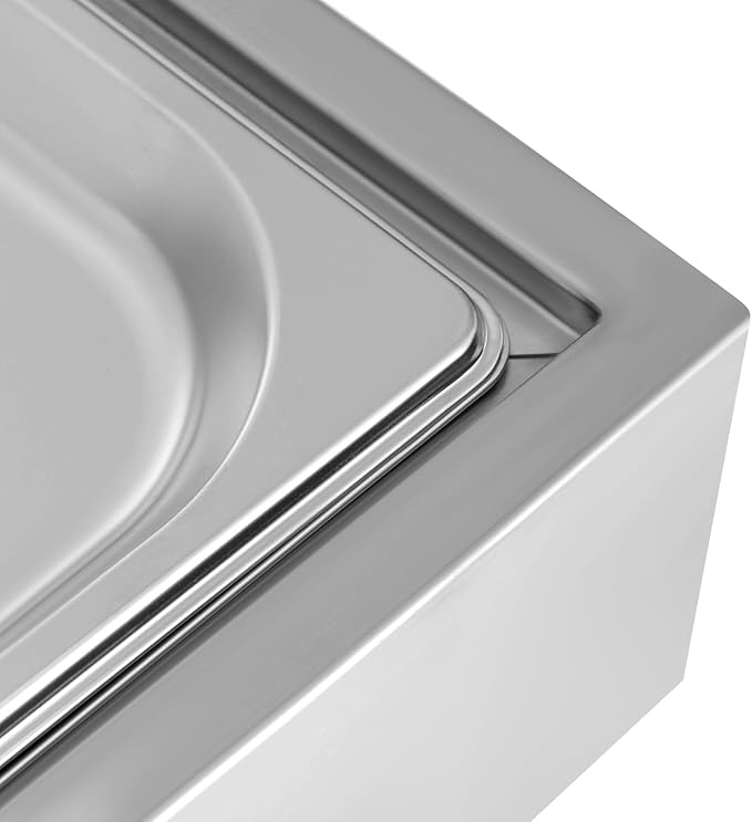 2 Pans Ice Food Serving Display Tray, Stainless Steel Countertop Food Serving Display Container Cooling Food Display Case with Lid for Buffets,Restaurants,Hotels (Silver)