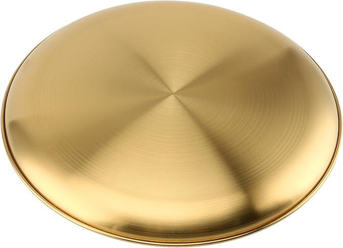MOUYAT 6 PCS 8 Inch Large Stainless Steel Plate, 20cm Round Dinner Metal Plates, Metal Salad Steak Plates Reusable Dinner Dish for Eating Serving Camping Outdoor BBQ Home Kitchen, Frosted Gold