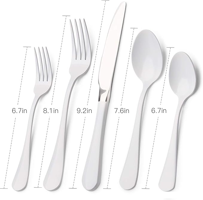 White Silverware Set, Bysta 20-Piece Stainless Steel Flatware Set, Kitchen Utensil Set Service for 4, Tableware Cutlery Set for Home and Restaurant, Knives mirror polish, Dishwasher Safe