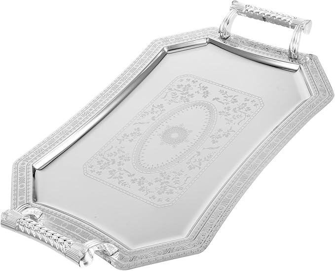 UPKOCH Silver Serving Tray Handles Vintage European Appetizer Platter Multi-Functional Dish for Parties Snacks and Fruits Decorative Tray