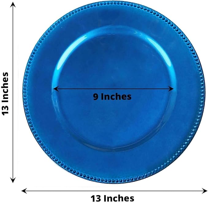 13" Charger Plates -Set of 12 - Acrylic Royal Blue Round Beaded Disposable Chargers, Ideal for Dinner Party Wedding Bulk Events Tabletop Decoration