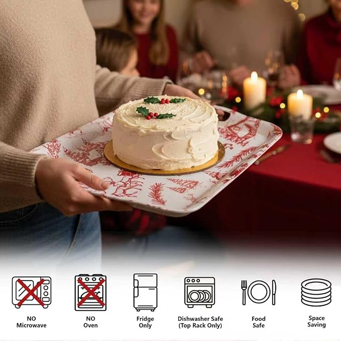 ONEderful 2-Piece Christmas Serving Tray 18x13 Inch Winter Wonderland Platters with Handles, Large Holiday Serving Platters for Xmas Winter Wonderland Frozen-theme Party Supplies (2,18" Extra Large)