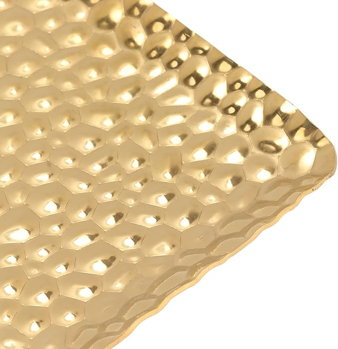 Mirrored Tray, Silver Trays for Serving,Hammered Tray Exquisite Odorless Stainless Steel Serving Tray for Living Room Bedroom Kitchen Bathroom 3.7 x 7.7in (Gold,Small)